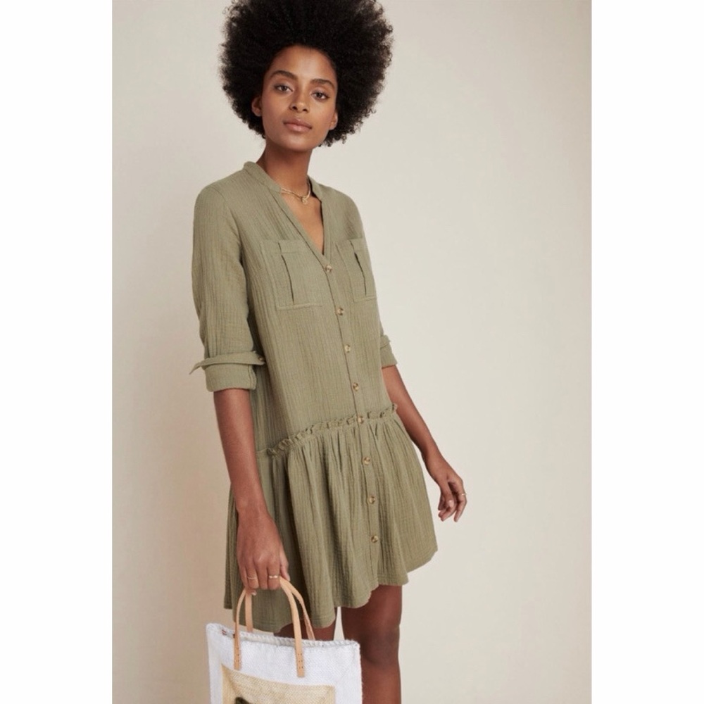 Anthropologie x Maeve Katie Button Front Gauzy Mini Dress